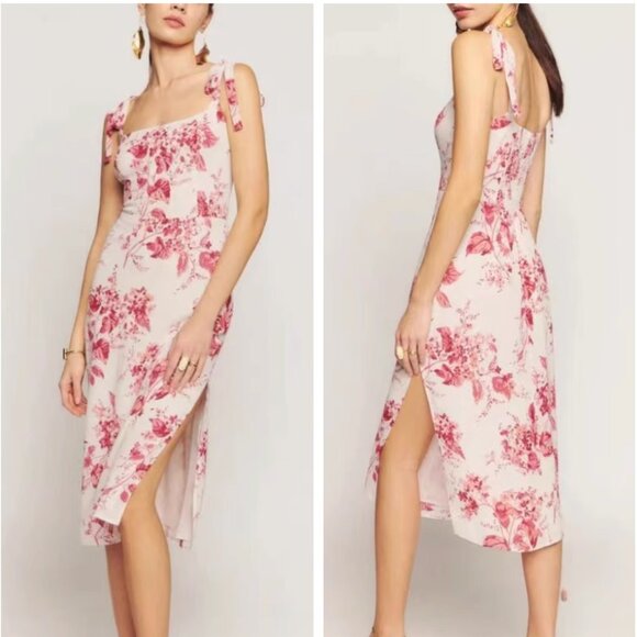 NWT Reformation Besse Midi Floral Dress Sz0/2 Paris Red Pink Floral